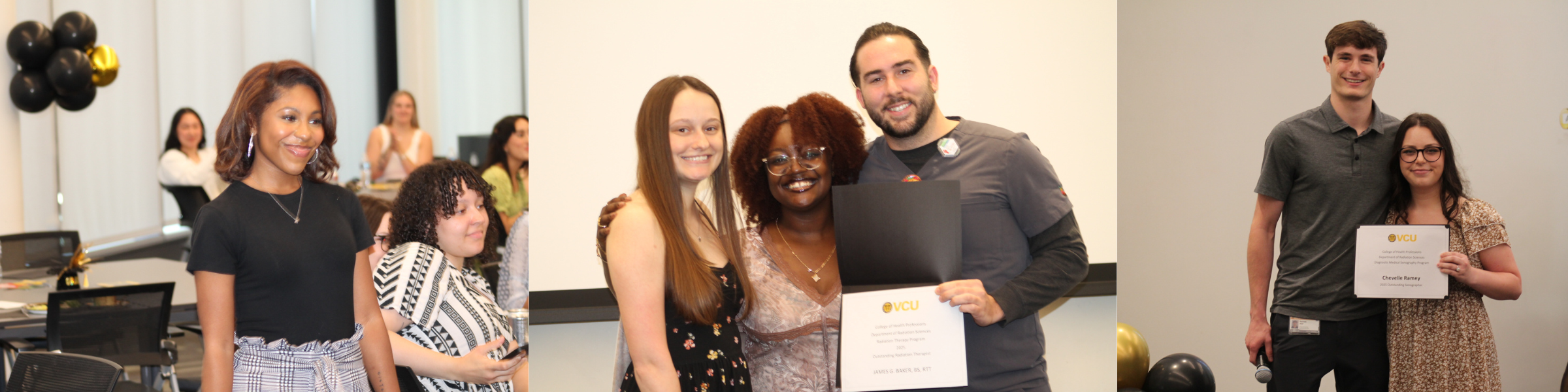 Alicia Turner walking up for her award, James Baker therapist of the year, Chevelle Ramey sonographer of the year